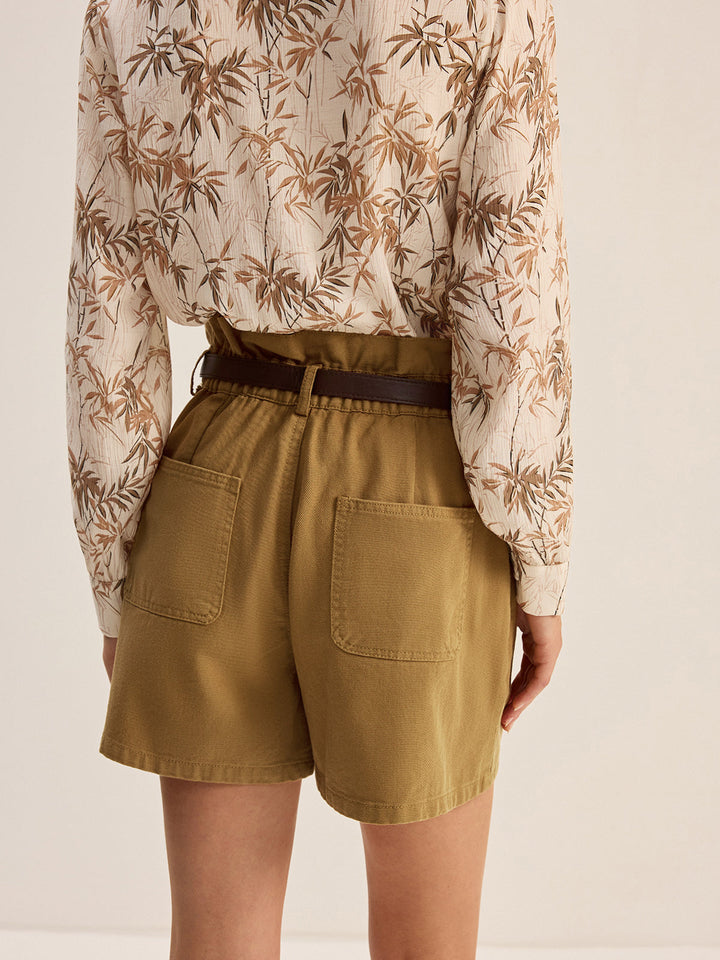 Belted Denim Mid-Waisted Shorts