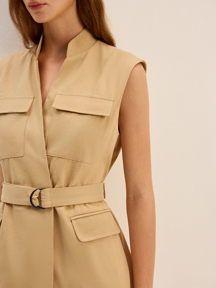 Belted Sleeveless Cargo Vest