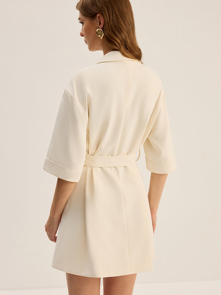 Belted Pocketed Blazer Dress