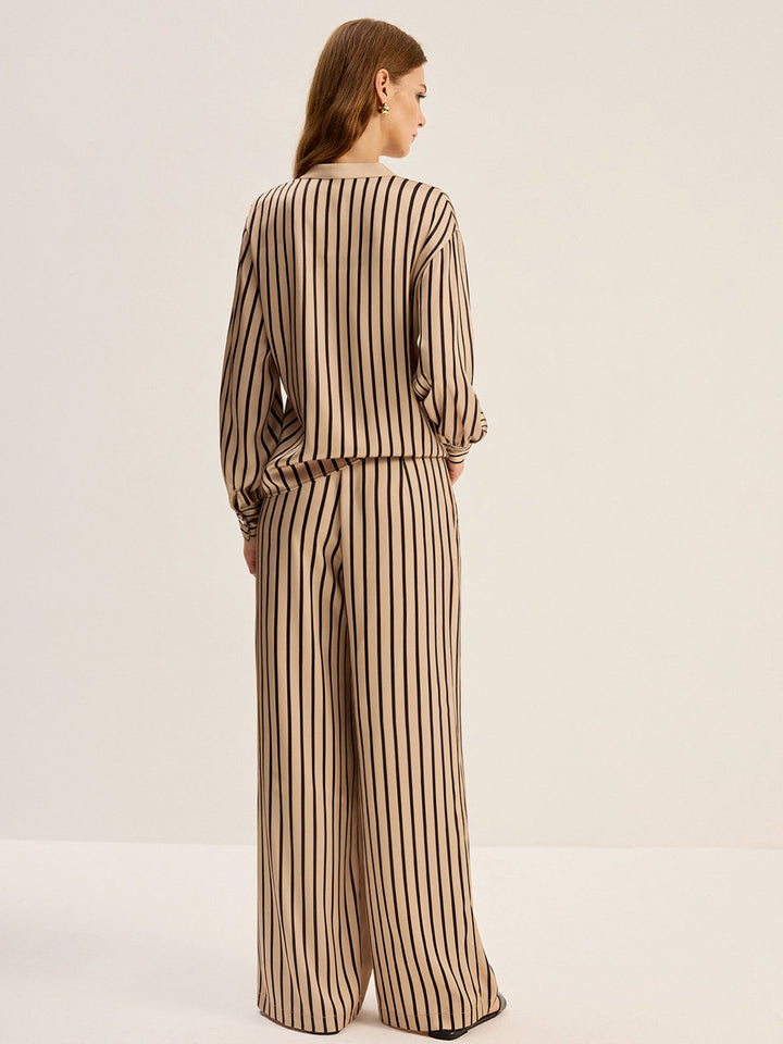 Striped Shirt and Wide-Leg Pants Set