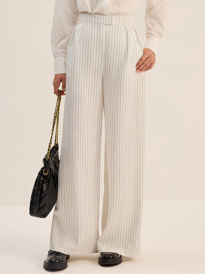 Pinstripe Wide-Leg Pants