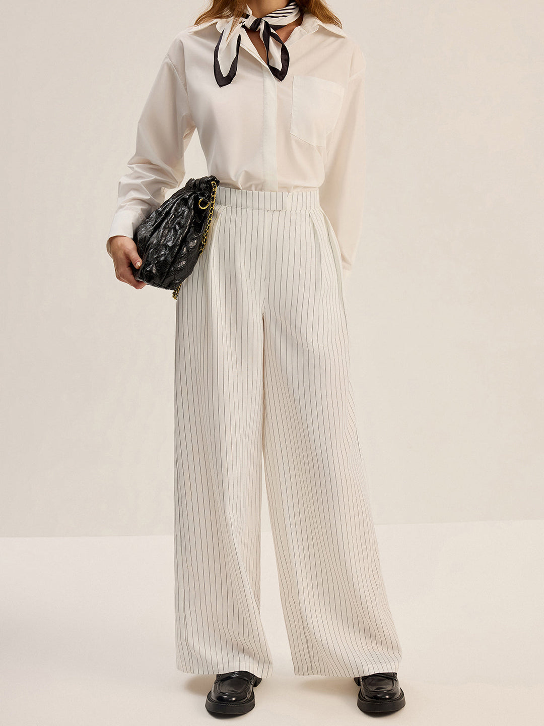 Pinstripe Wide-Leg Pants