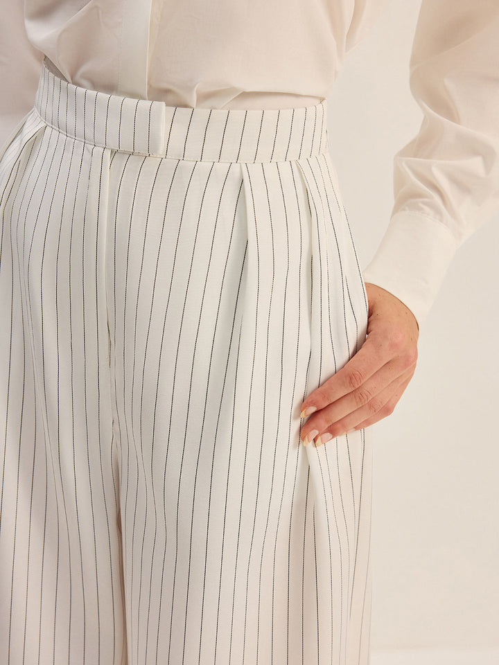 Pinstripe Wide-Leg Pants