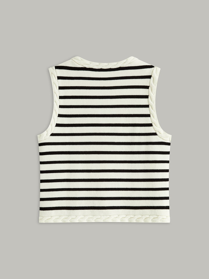Cable Knit Trim Striped Vest