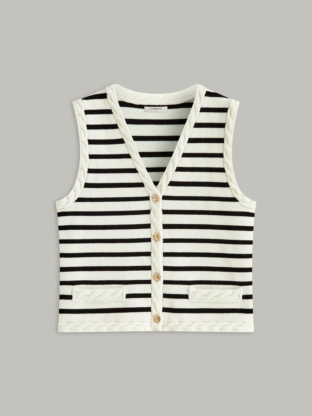 Cable Knit Trim Striped Vest