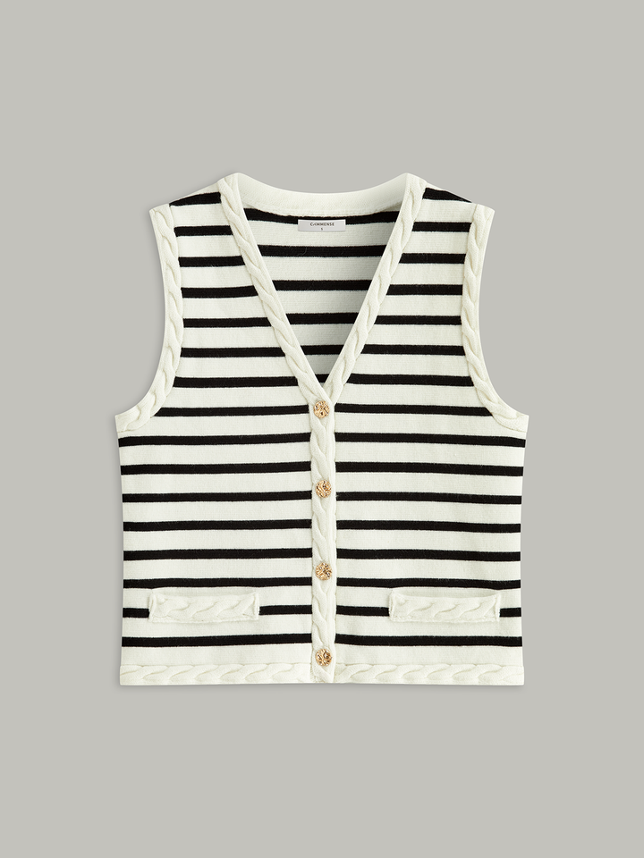 Cable Knit Trim Striped Vest