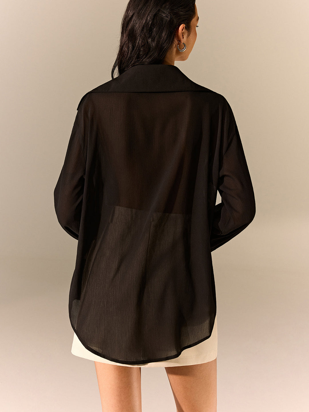 Semi-Sheer Chiffon Long-Sleeve Shirt