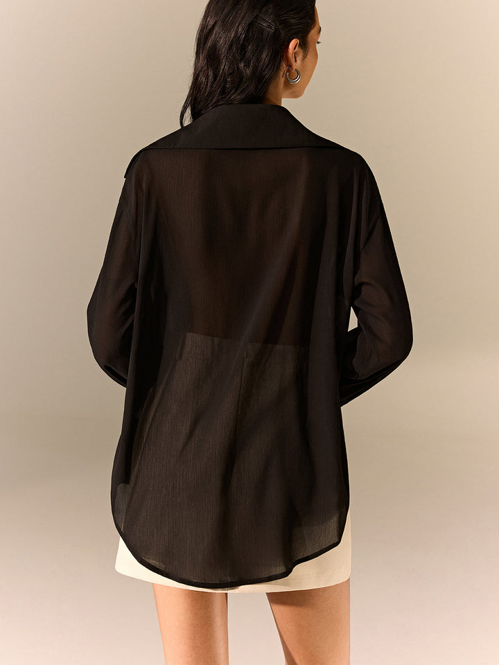 Semi-Sheer Chiffon Long-Sleeve Shirt