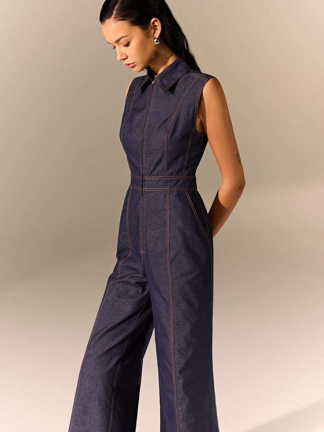 Denim Zipper Jumpsuit