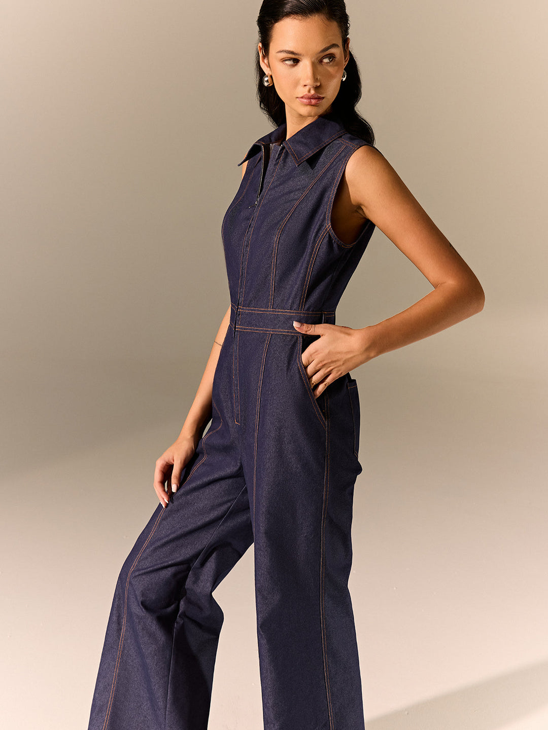 Denim Zipper Jumpsuit