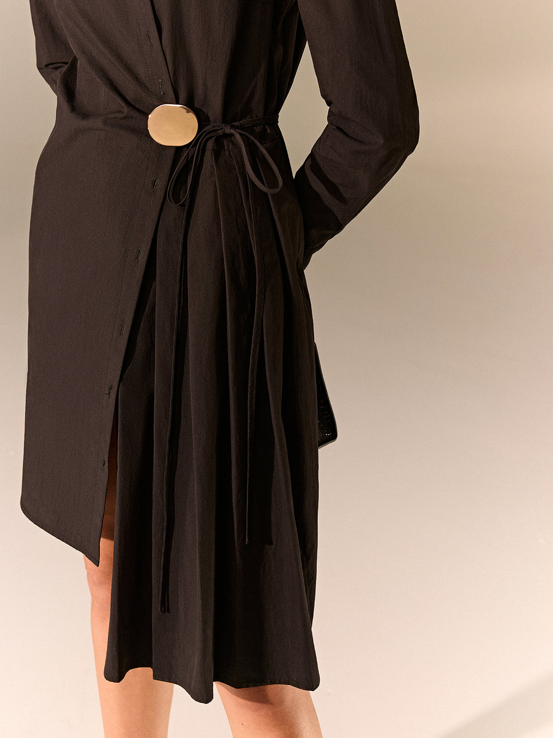 Asymmetric Pleated Hem Shirt Dress