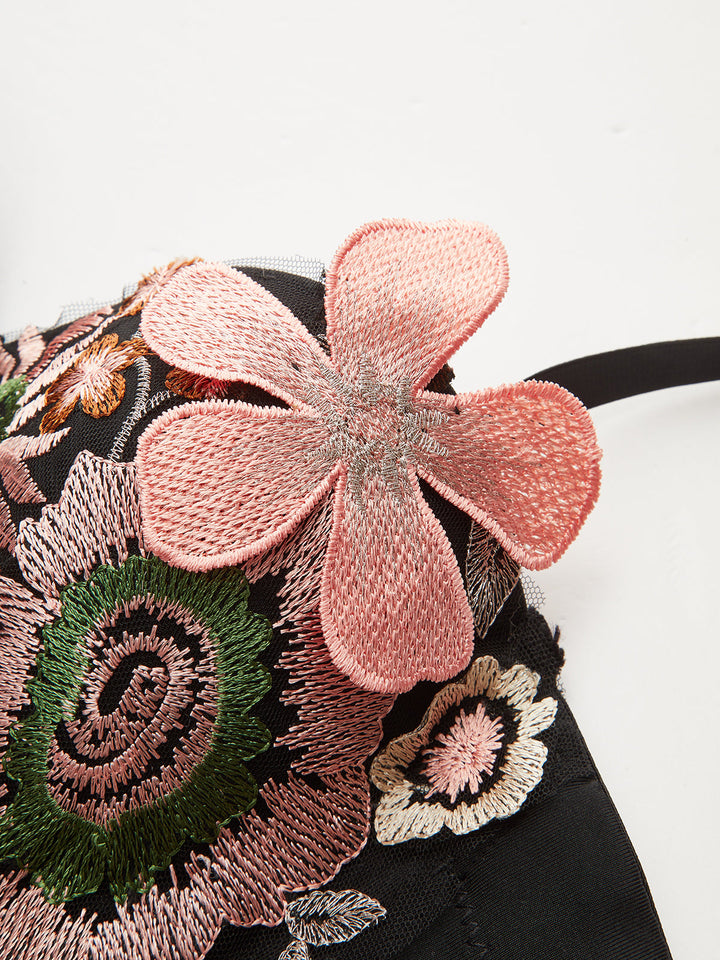 Semi-Sheer 3D Flower Embroidered Corset Top