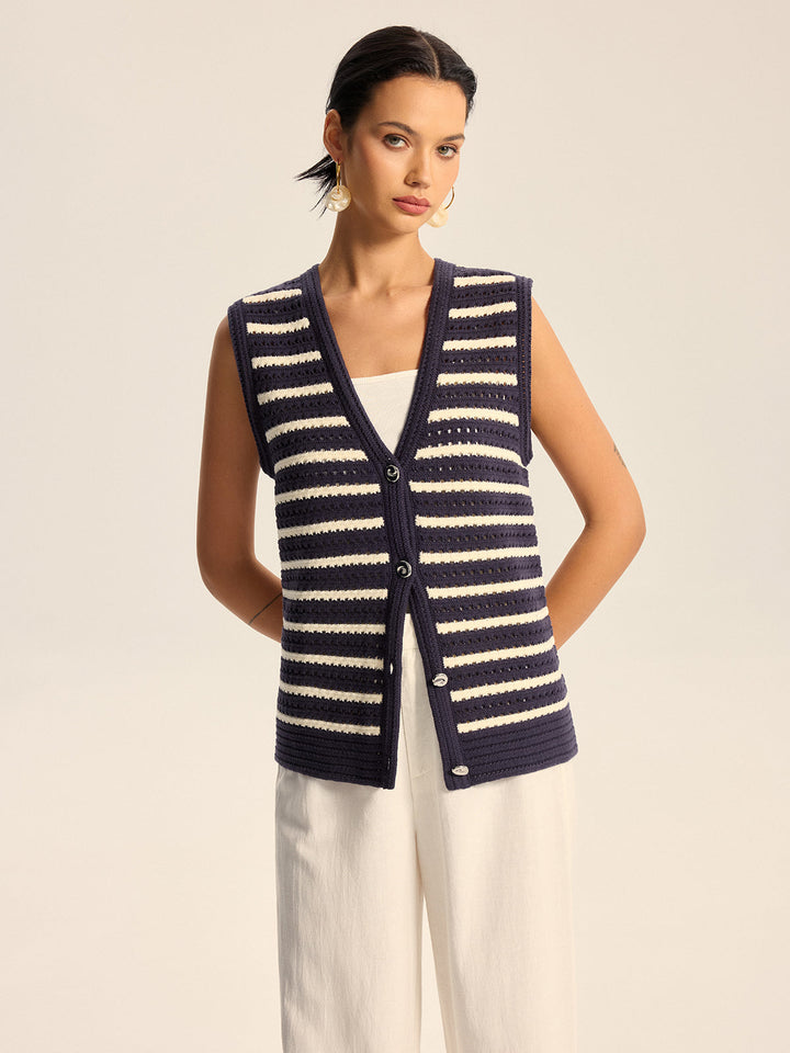 Striped Knitted Button Vest