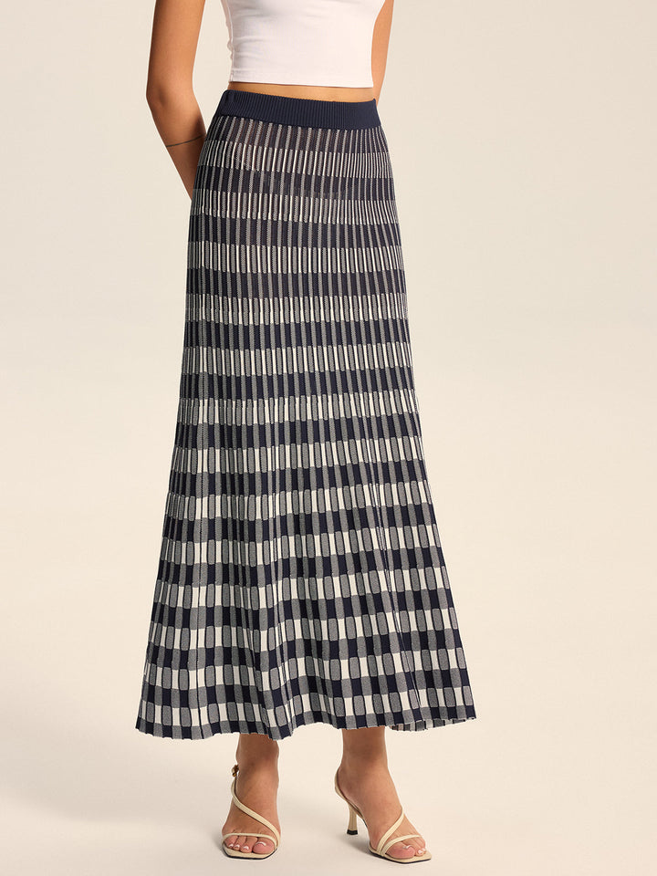Checkered Knit Maxi Skirt