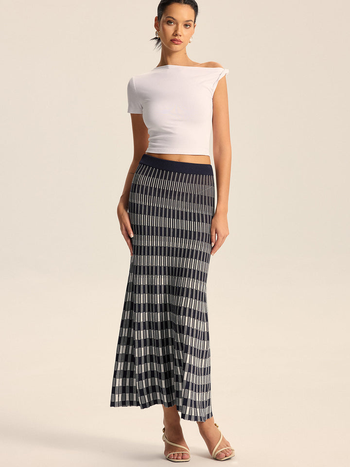 Checkered Knit Maxi Skirt
