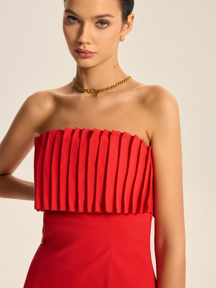 Cotton Blend Strapless Pleated Top