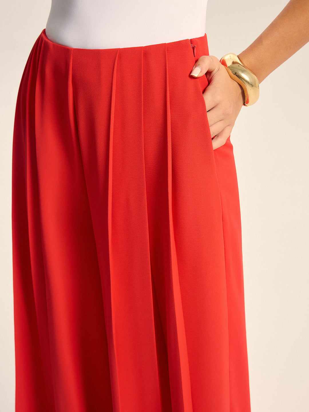 Mid-Waist Pleated Wide-Leg Pants