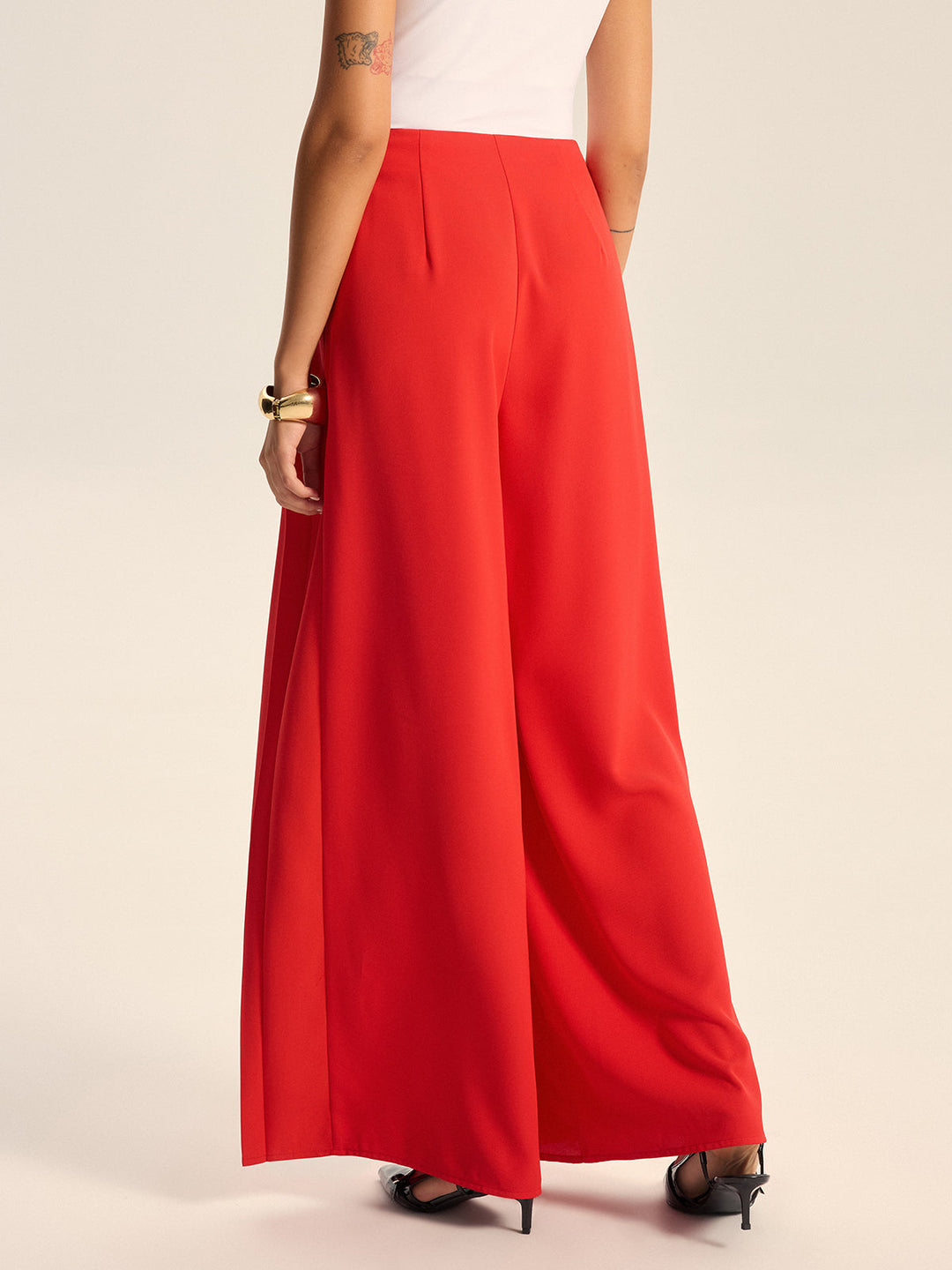 Mid-Waist Pleated Wide-Leg Pants