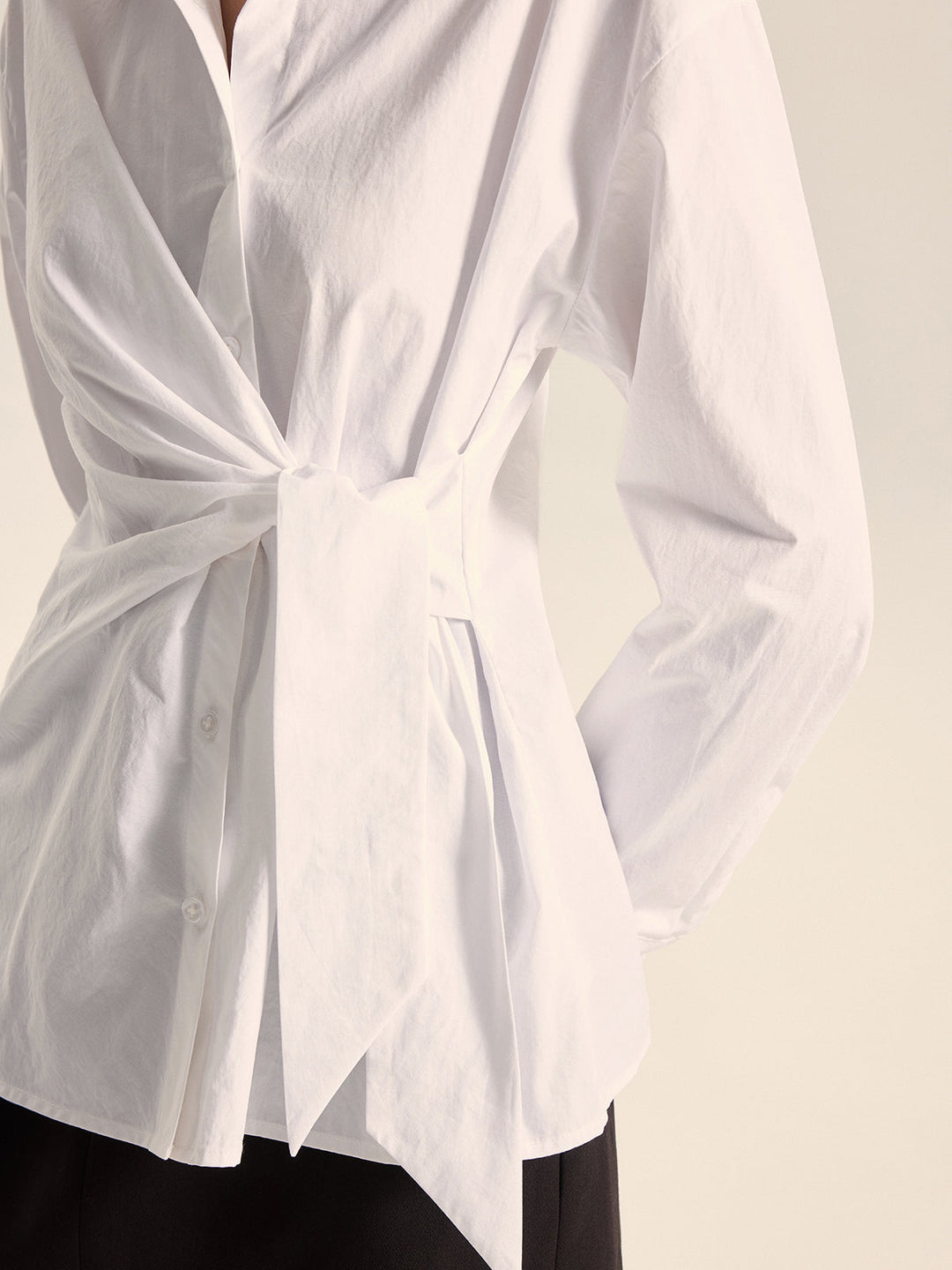 Cotton Asymmetric Tie-Waist Shirt