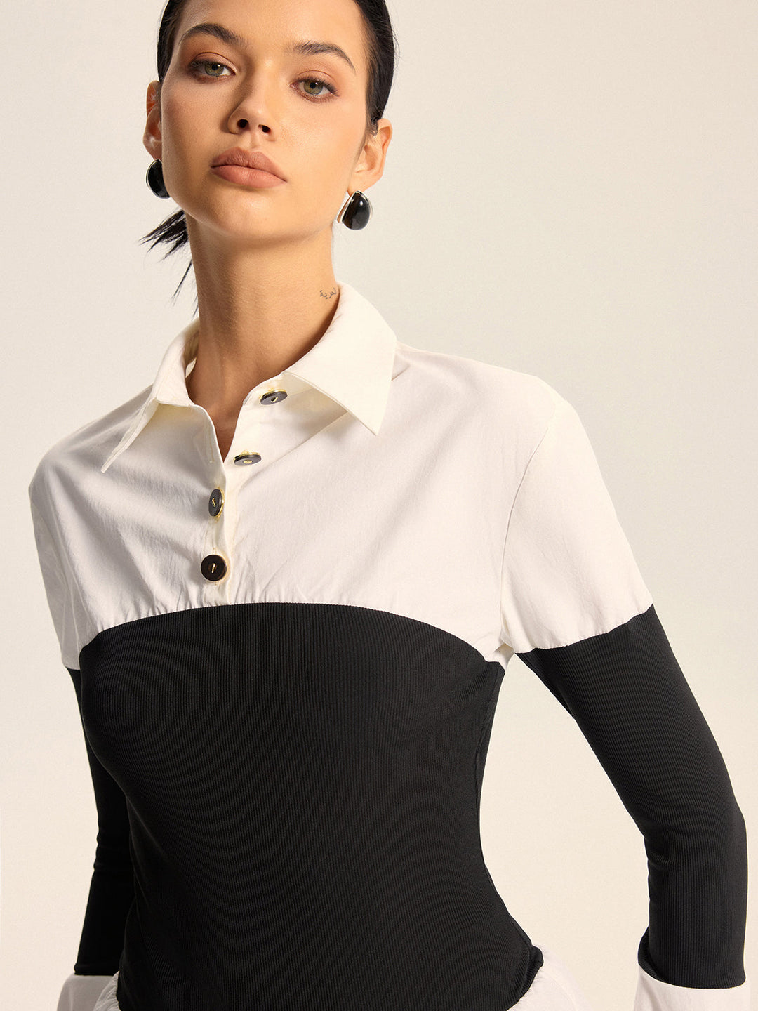 Contrast Panel Button Shirt