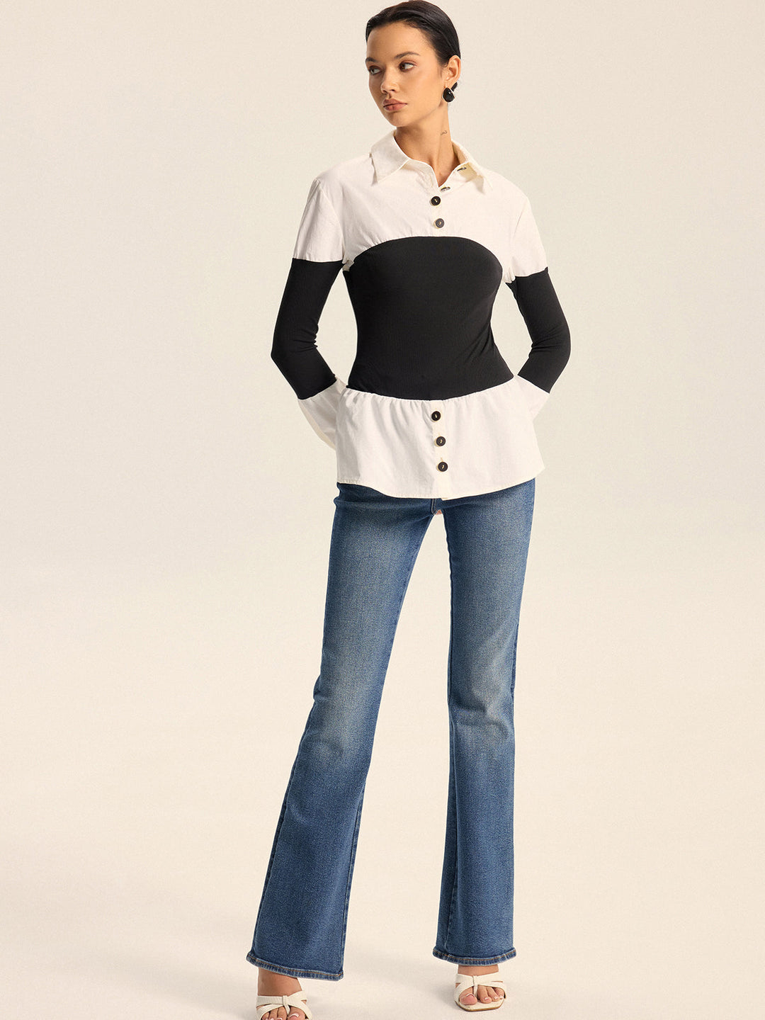 Contrast Panel Button Shirt