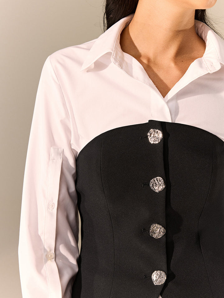 Button Corset and Long-Sleeve Shirt Set