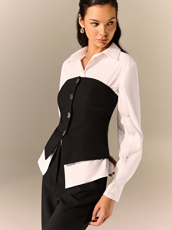 Button Corset and Long-Sleeve Shirt Set