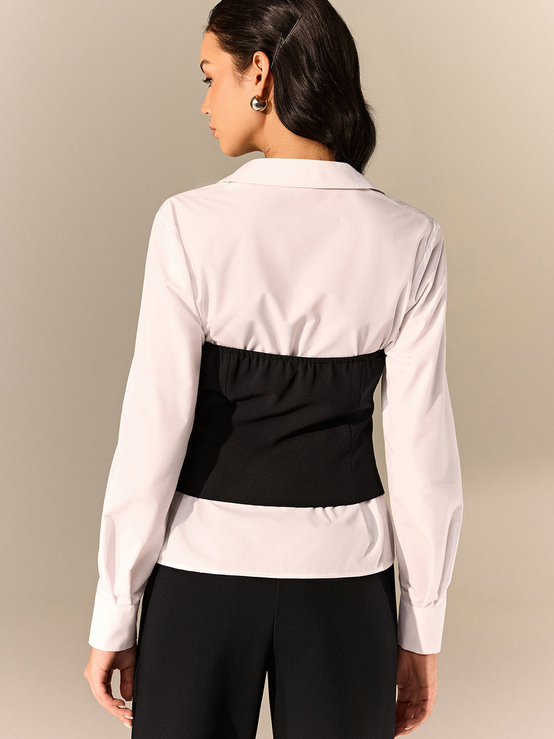Button Corset and Long-Sleeve Shirt Set