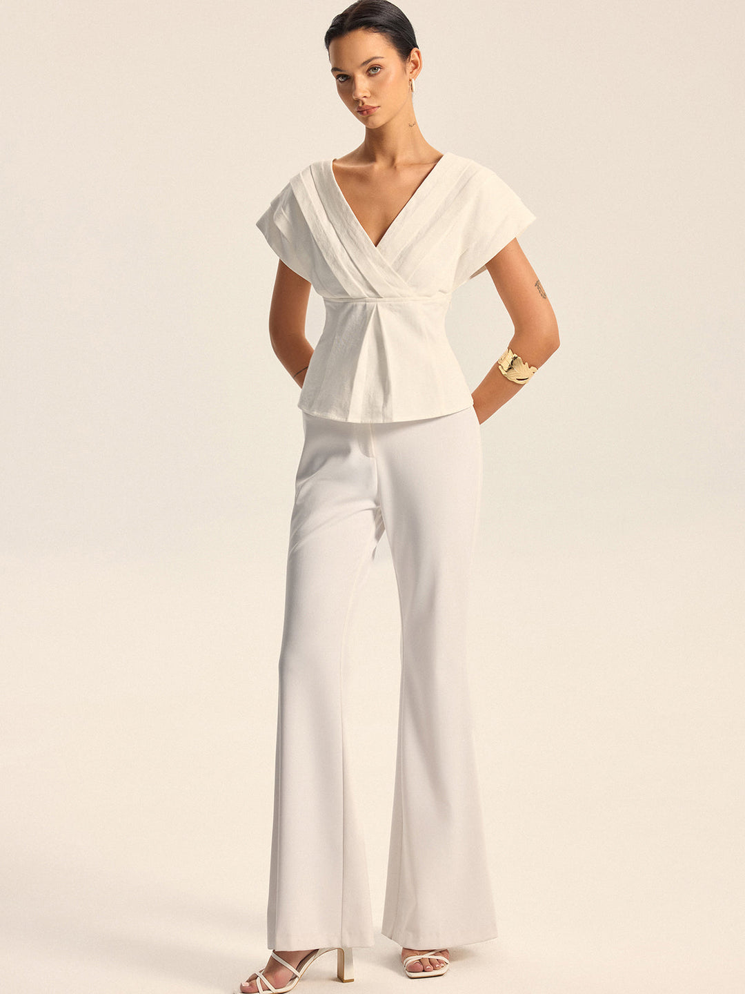 V-Neck Cap Sleeve Peplum Top