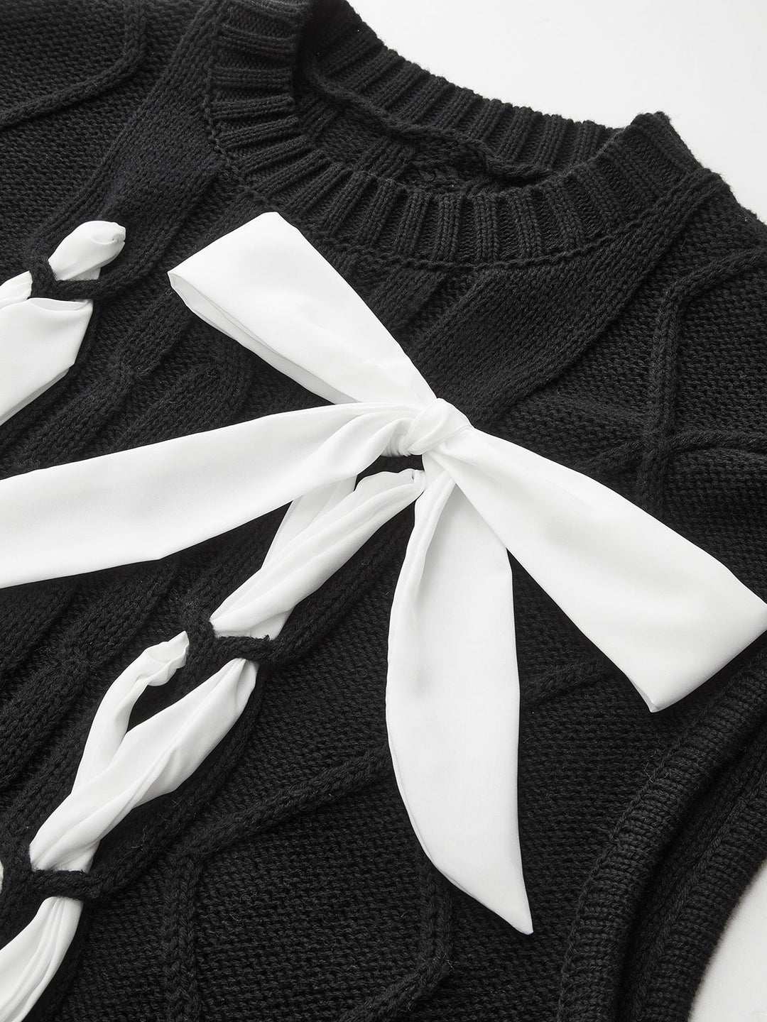 Cable-Knit Bow Cap Sleeve Vest