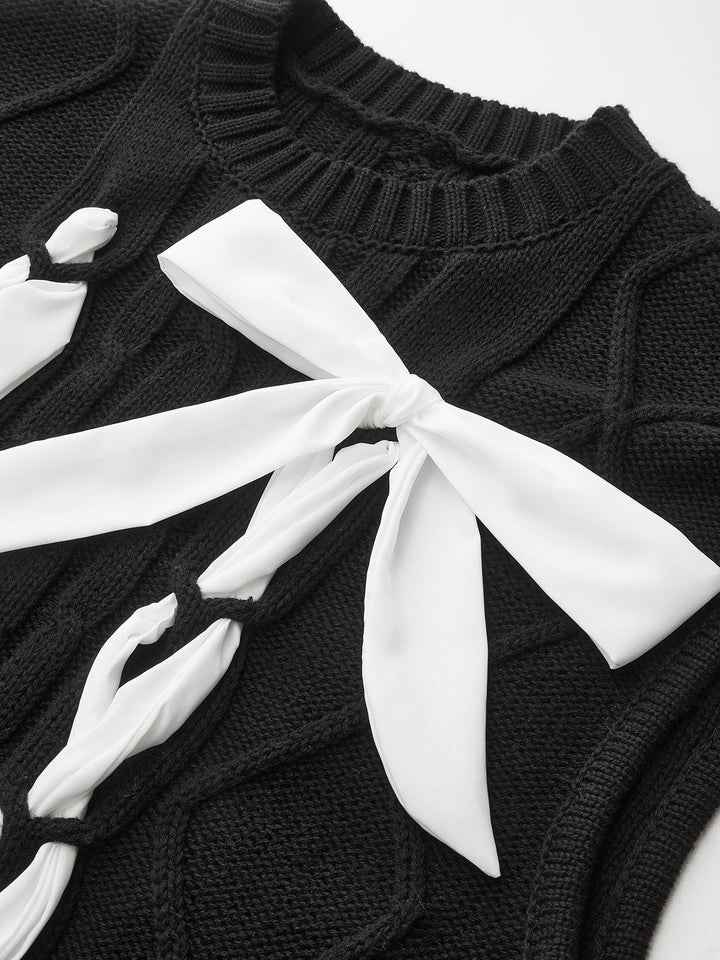 Cable-Knit Bow Cap Sleeve Vest