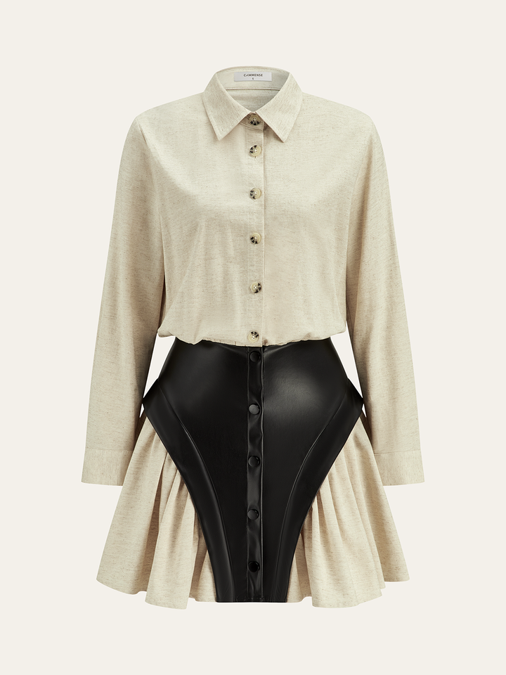 Faux Leather Panel Shirt Dress