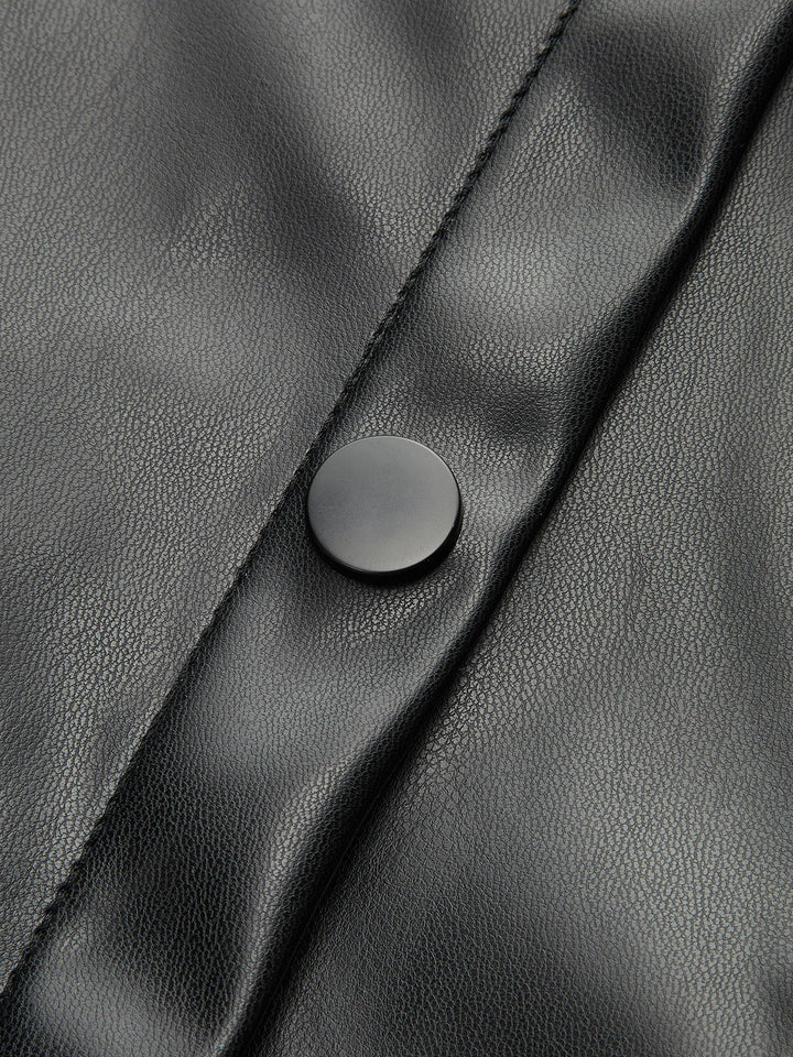 Faux Leather Panel Shirt Dress