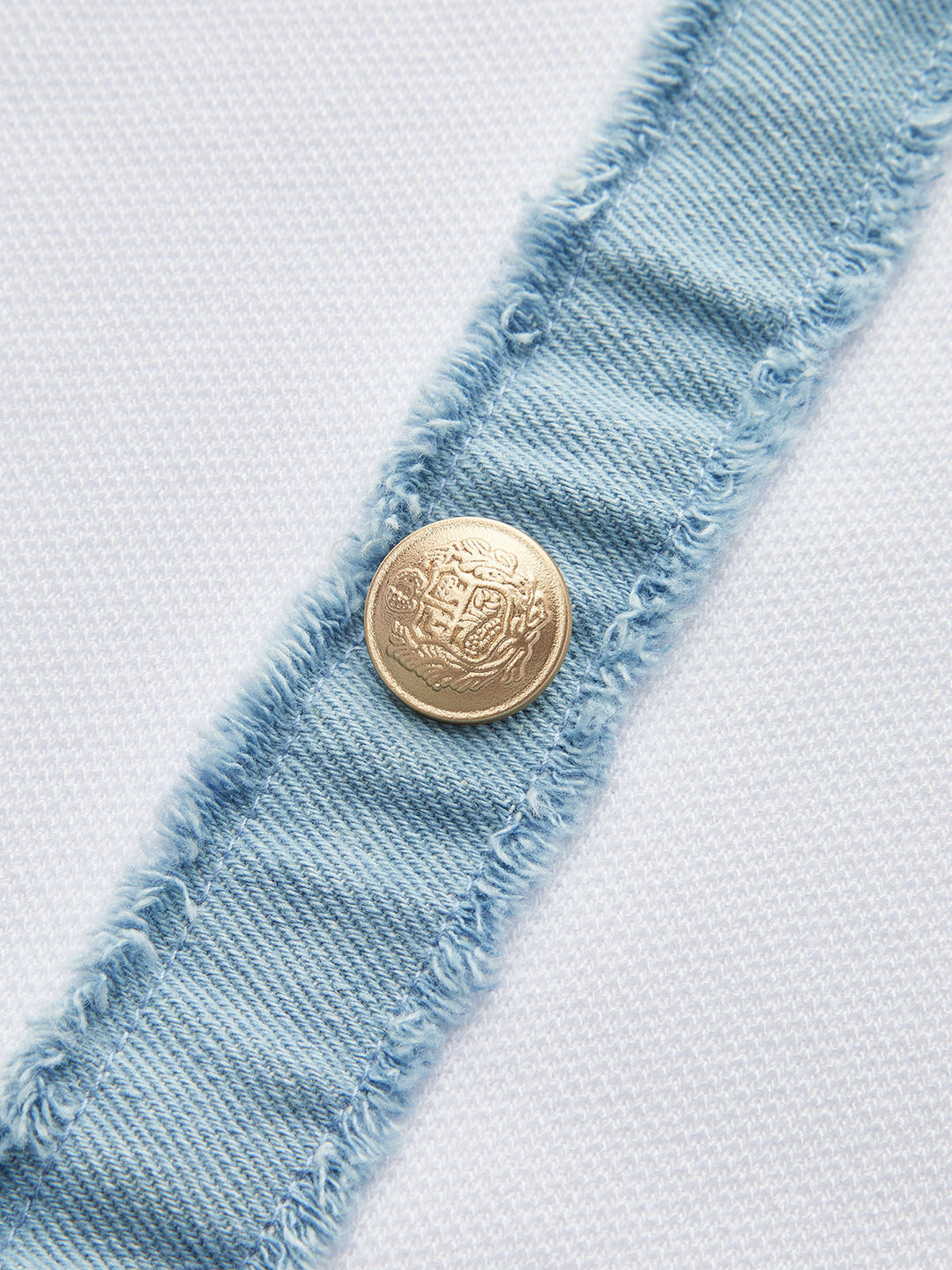 Denim Trim Button-Front Ruffle Hem Midi Dress