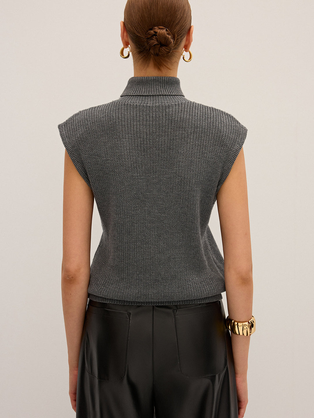Wool-Blend Turtleneck Sleeveless Sweater Vest