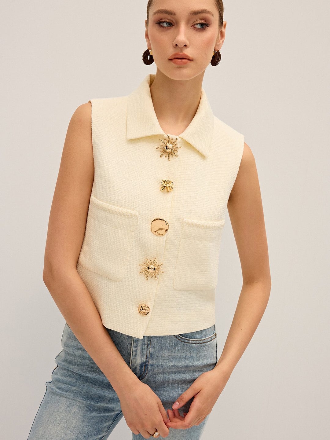 Irregular Metal Button Sleeveless Vest