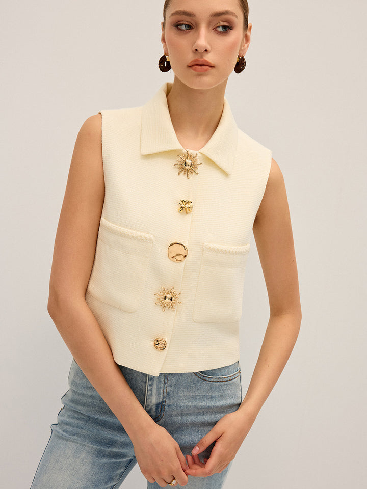 Irregular Metal Button Sleeveless Vest