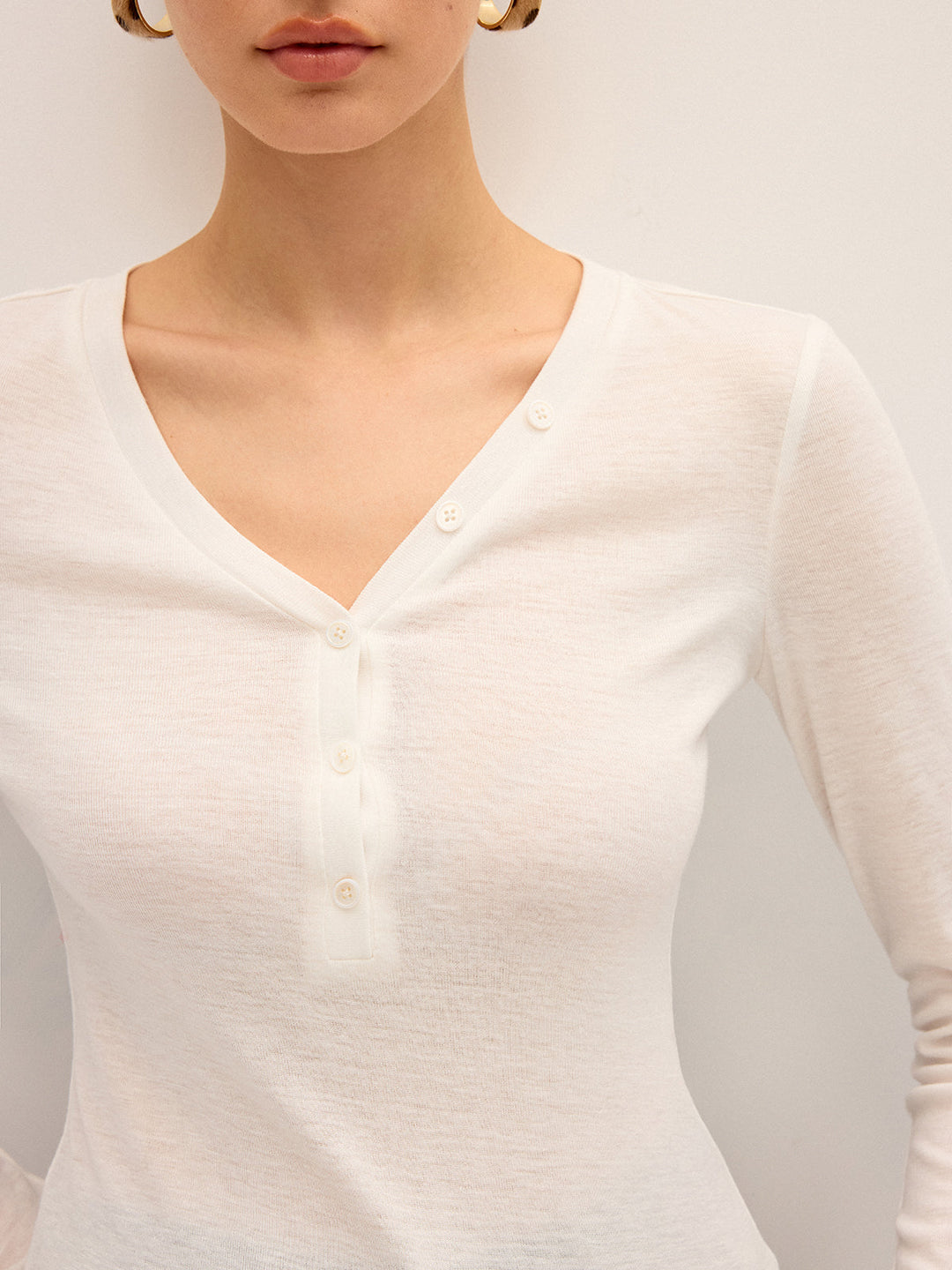 Long Sleeve V-Neck Button T-Shirt