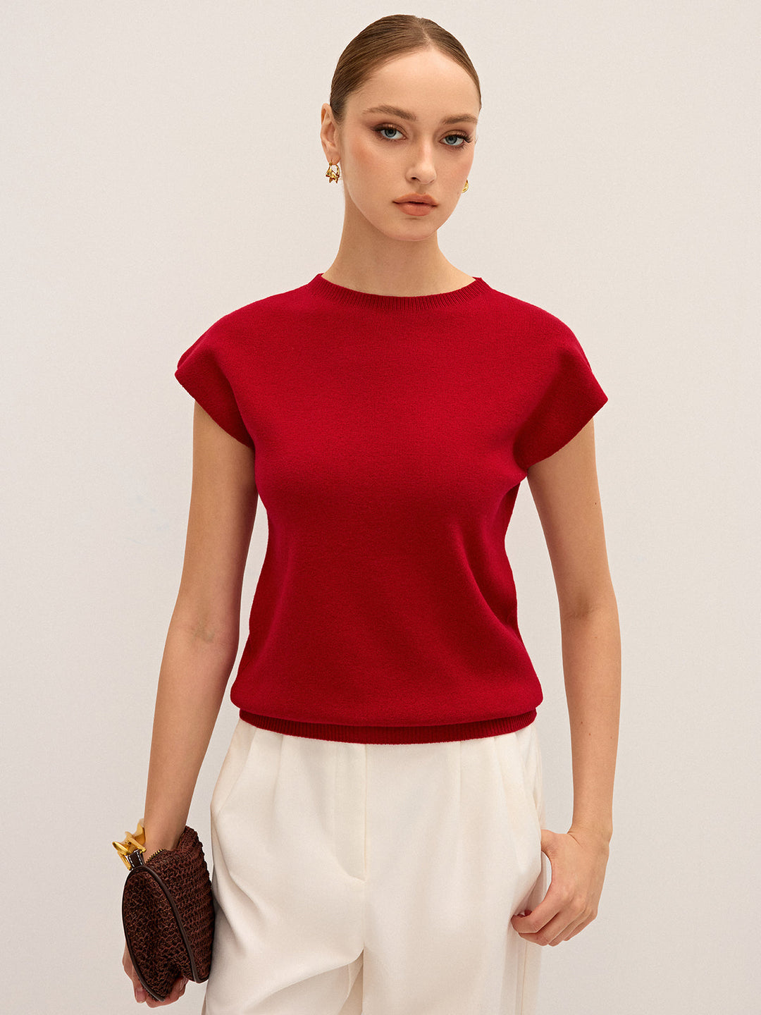 Wool-Blend Cap Sleeve Knit Top