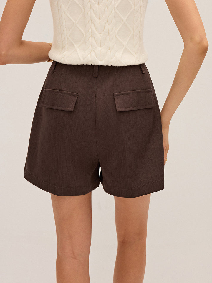 Pleated Mid-Waist Shorts without Belt