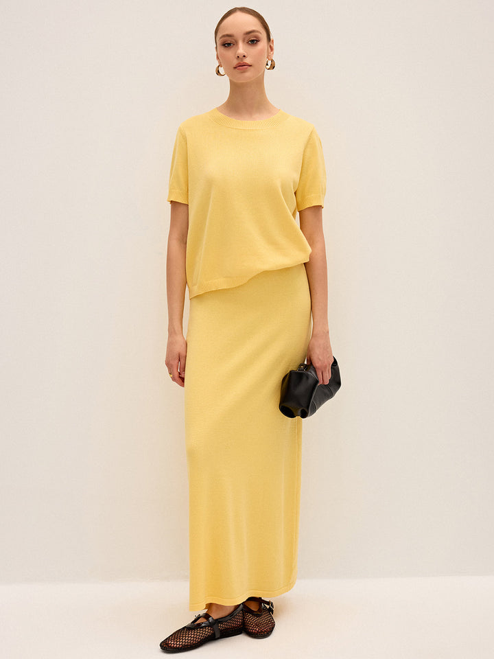 Knitted Short-Sleeve Top and Maxi Skirt Set