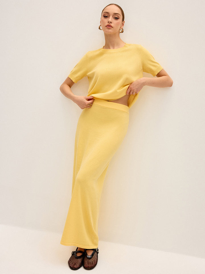 Knitted Short-Sleeve Top and Maxi Skirt Set