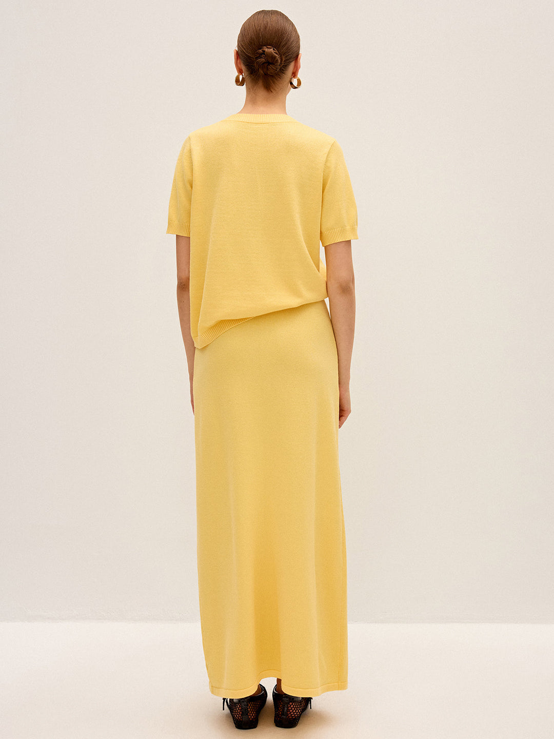 Knitted Short-Sleeve Top and Maxi Skirt Set