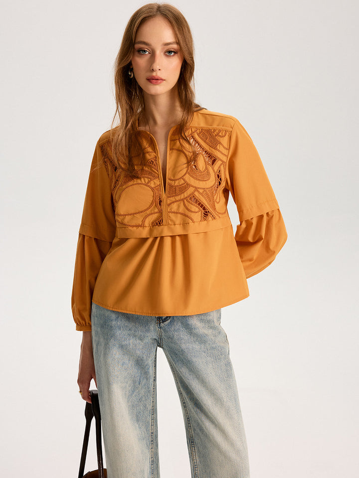 Cut-Out Embroidered Top