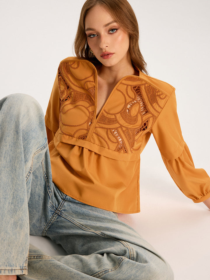 Cut-Out Embroidered Top