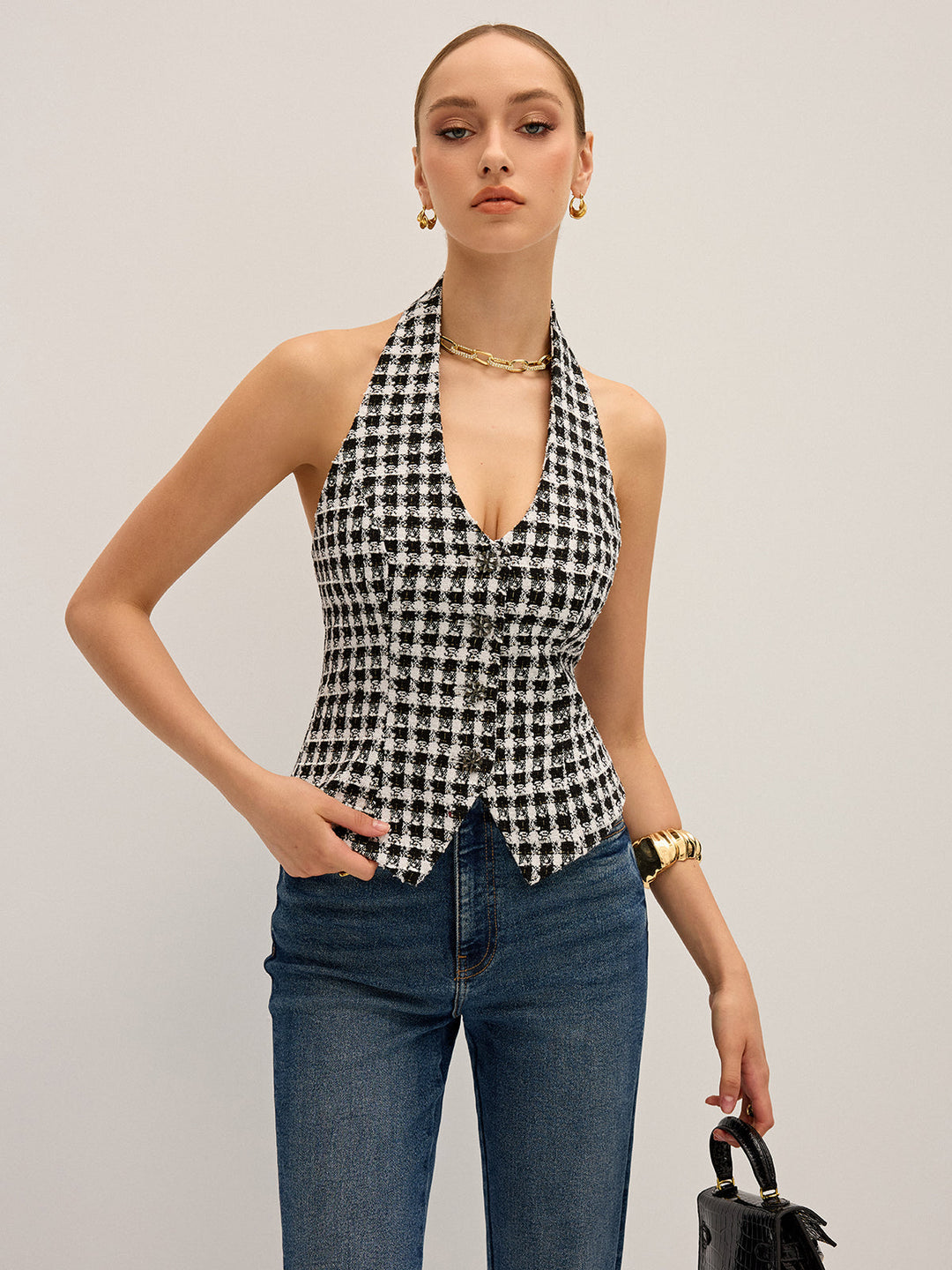 Checkered Halter Neck Vest