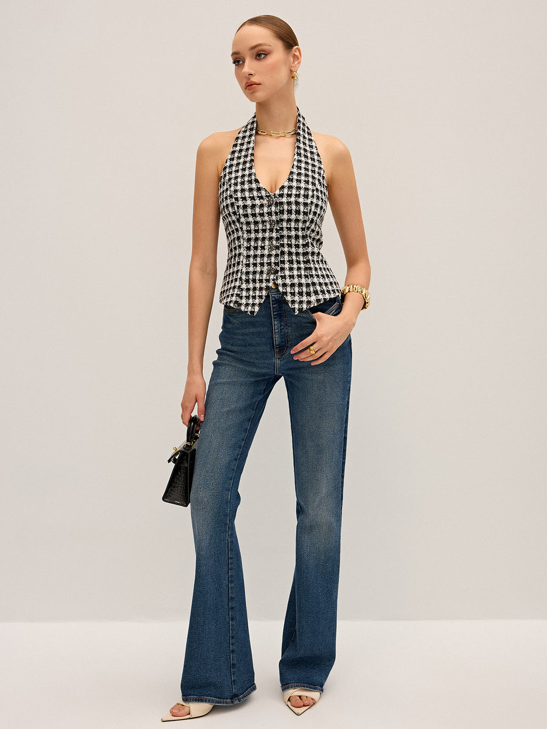 Checkered Halter Neck Vest