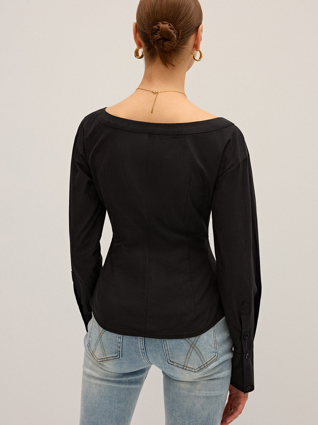 Twisted Front Deep V-Neck Shirt