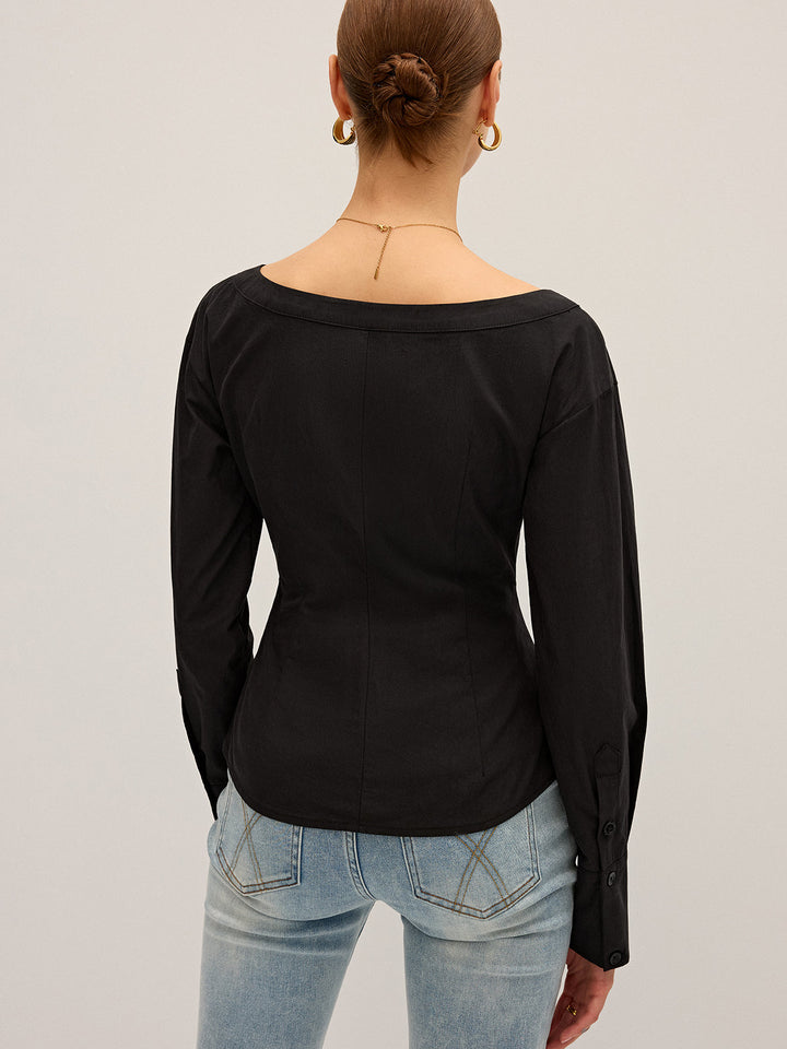 Twisted Front Deep V-Neck Shirt