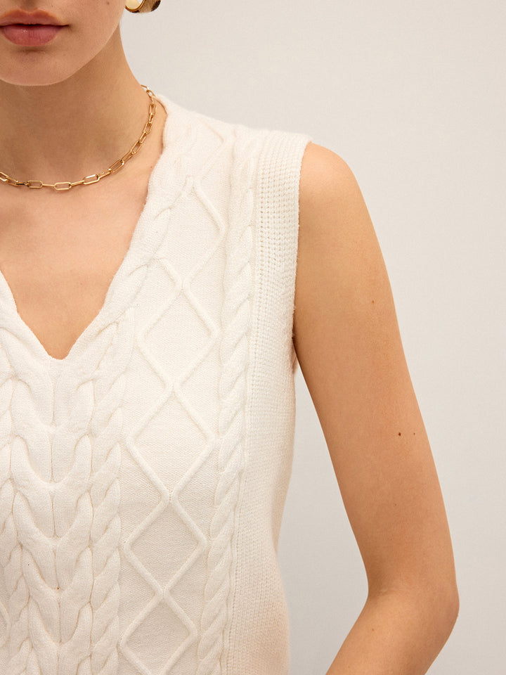Cable-Knit V-Neck Sweater Vest
